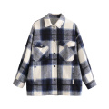 vintage outerwear female streetwear woolen coat women's oversized plaid jackets